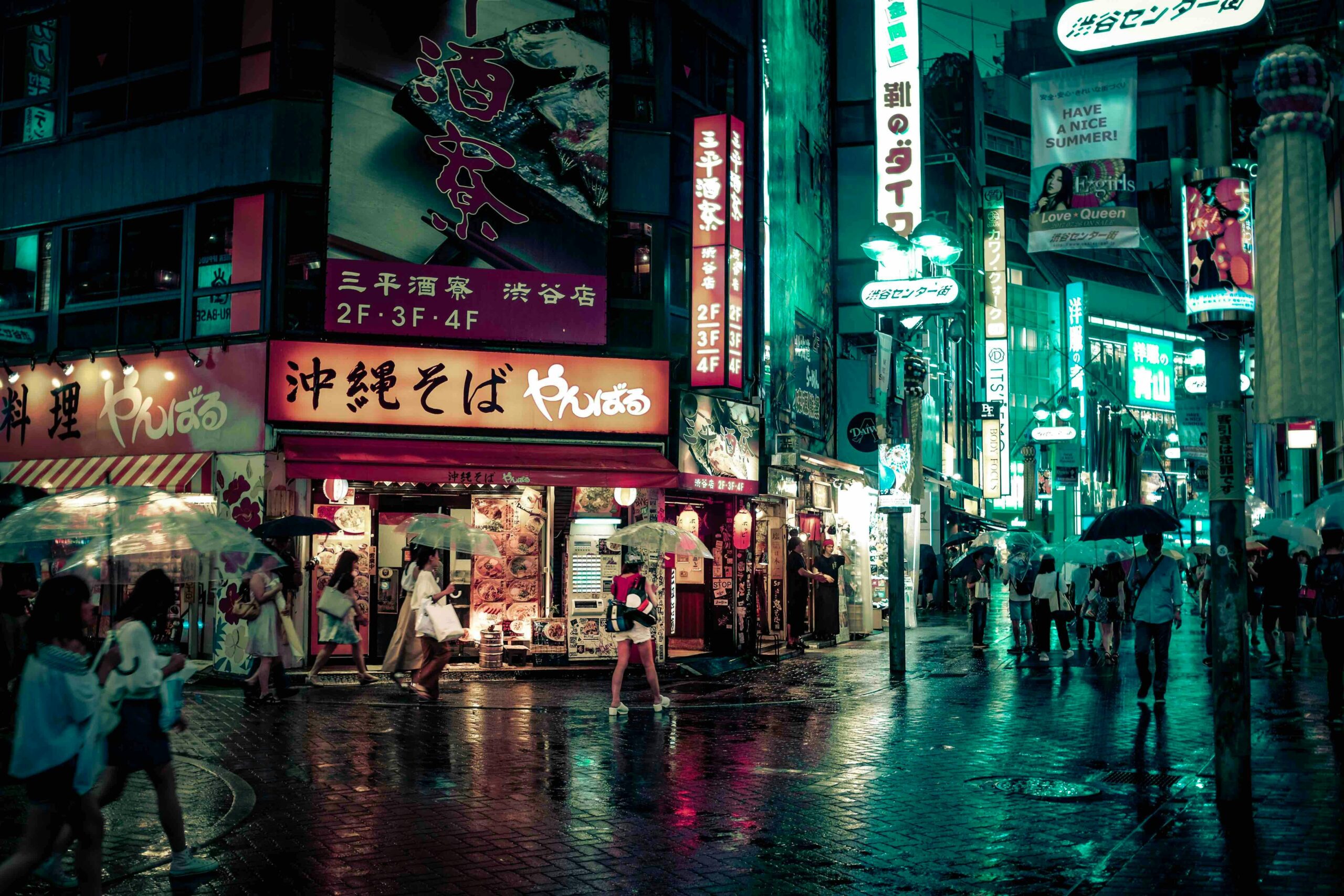 Explore the bustling, neon-lit streets of Shibuya at night, capturing Tokyo's urban energy.