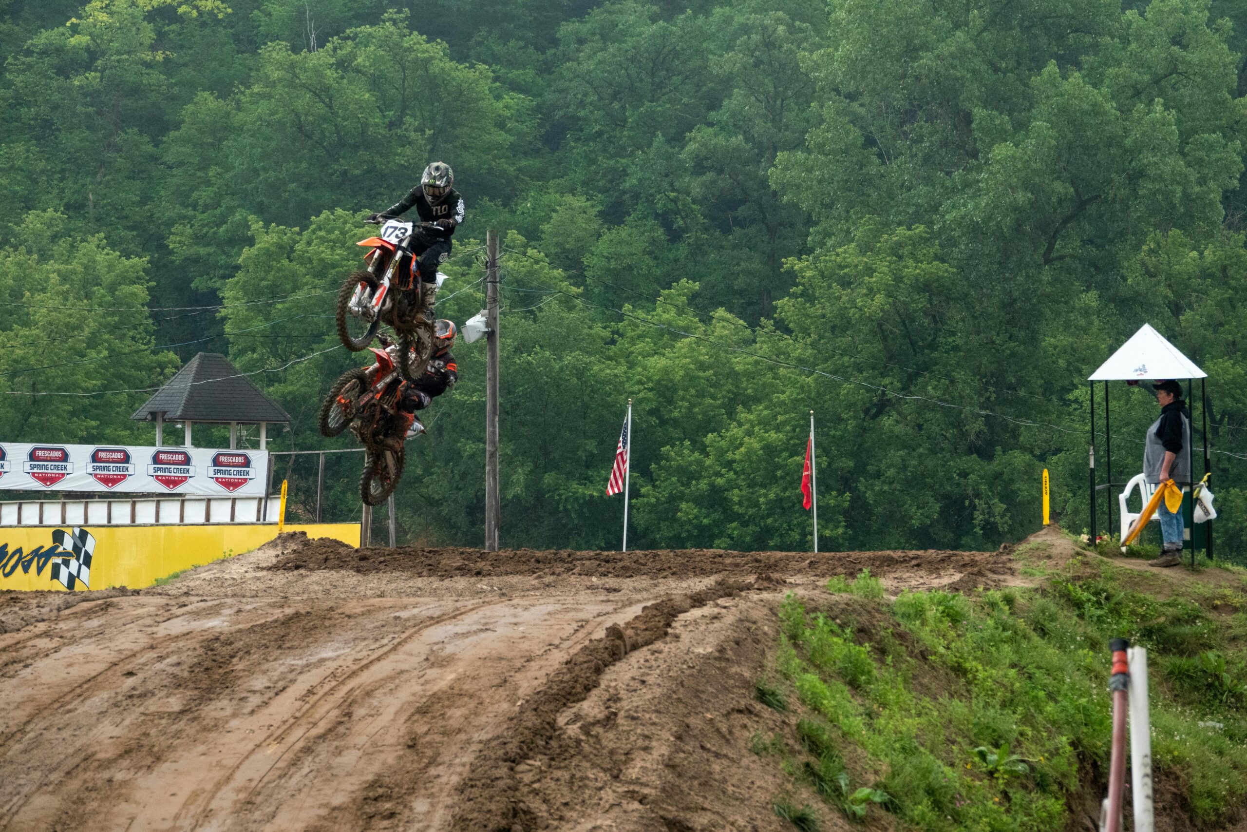 Thrilling motocross jump captured at Spring Creek MX Park in Millville, Minnesota.
